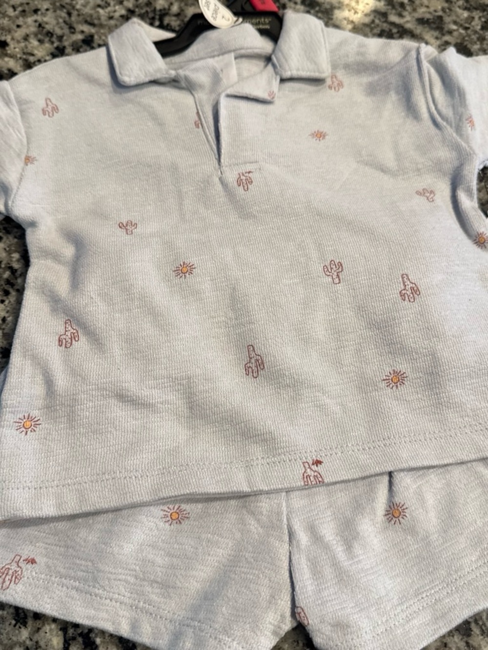 Light Blue Kids Polo One-Piece with Cactus & Sun Motif
